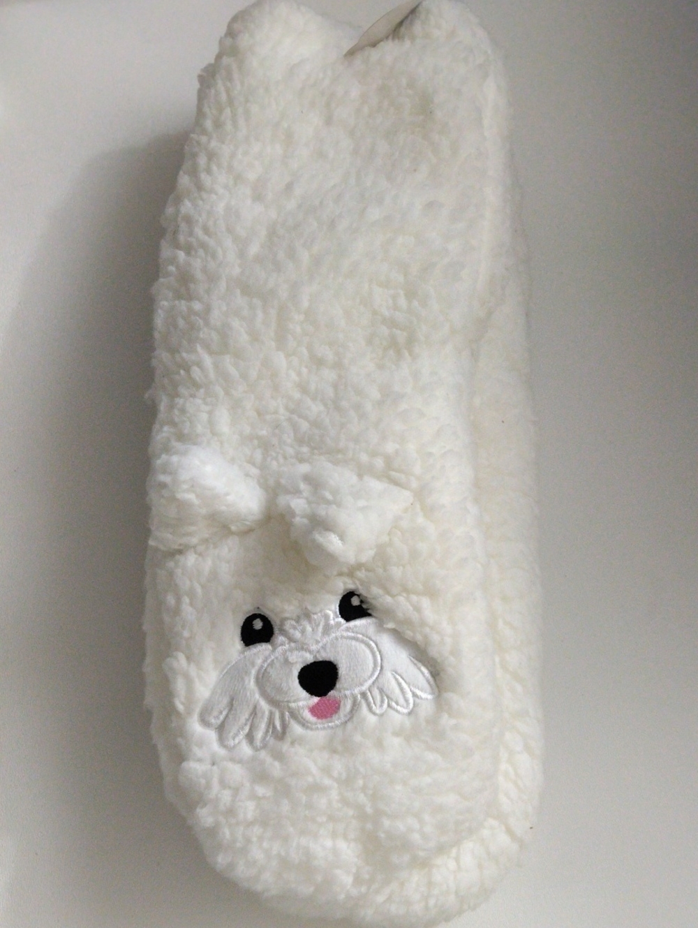 Fuzzy Babba Cozy Dog Patterned Fuzzy Lined Socks White  New Size 9-11